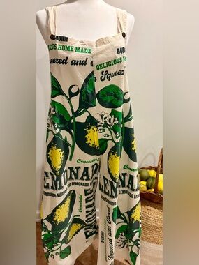 Lemon Print Flour Sack Overalls | Adjustable Straps | NWT
